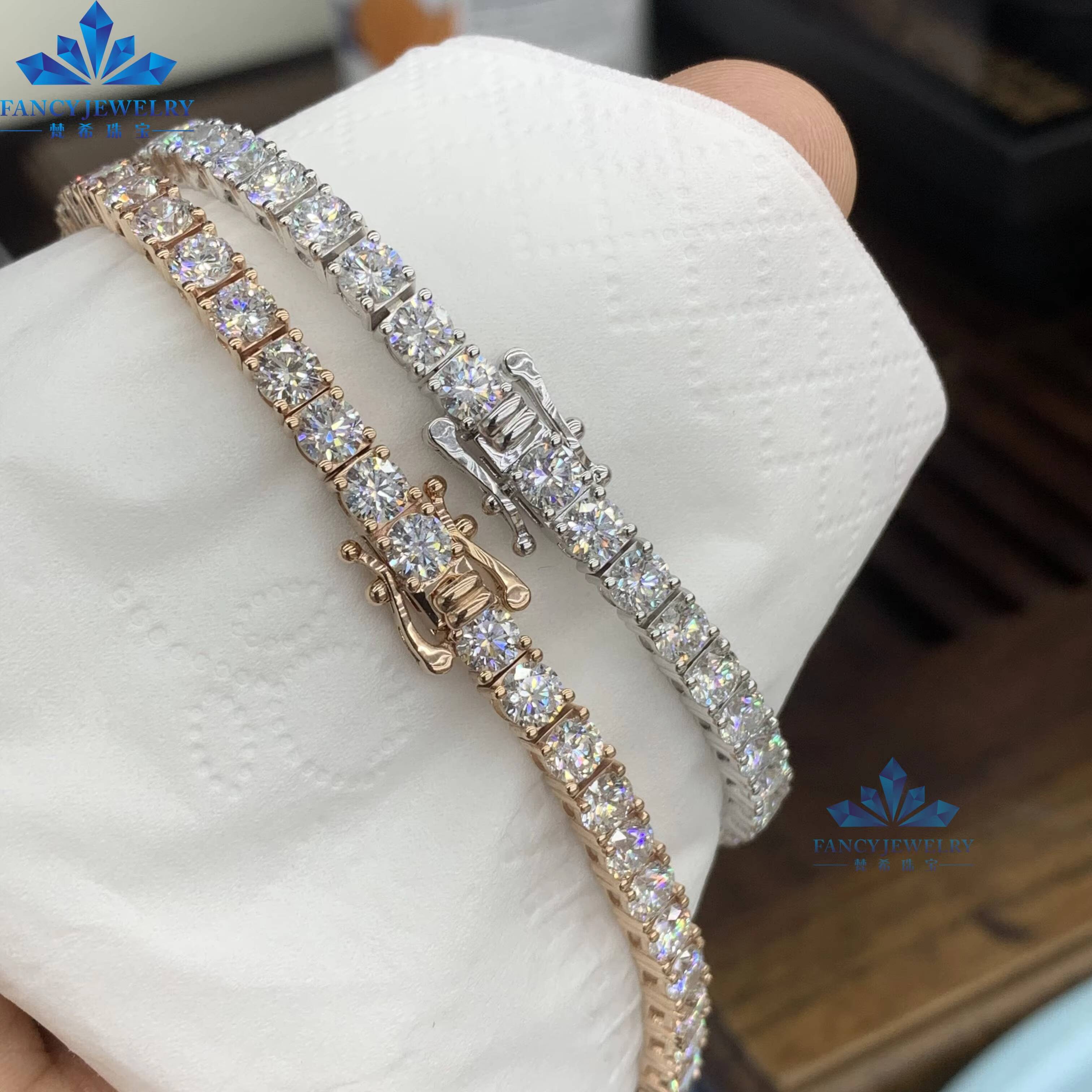 Factory Custom HPHT CVD IGI 10K 14K White Gold Tennis Bracelet Necklace Chain 2mm 3mm 4mm 5mm Lab Grown Diamond for Women