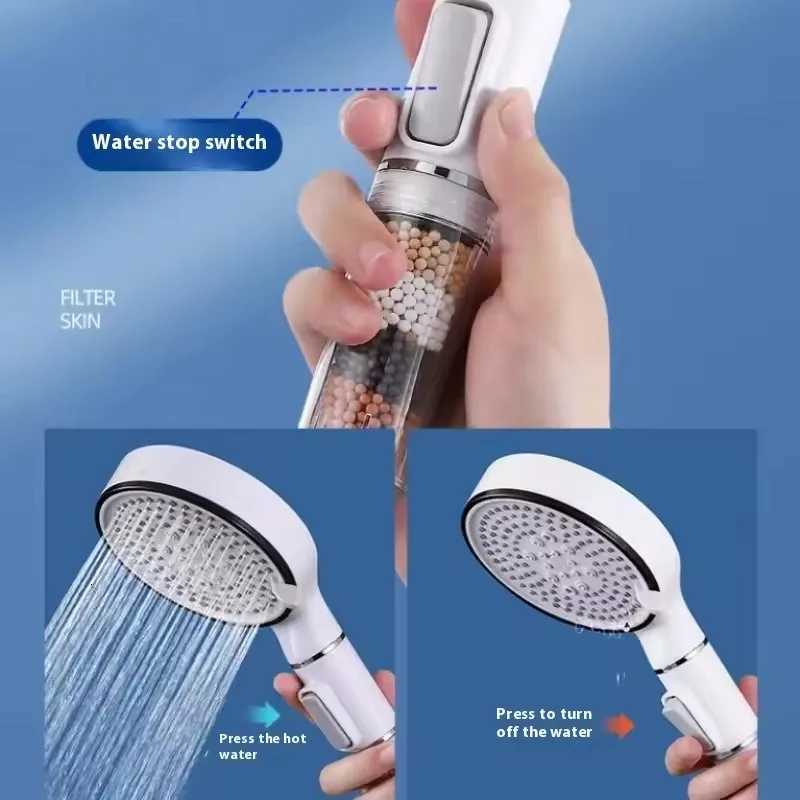Bathroom Shower Head with Stop Button 5 Mode Anti Limestone Filter Hygienic Remove Chlorine Handheld Head Filtration Shower HeadM251120