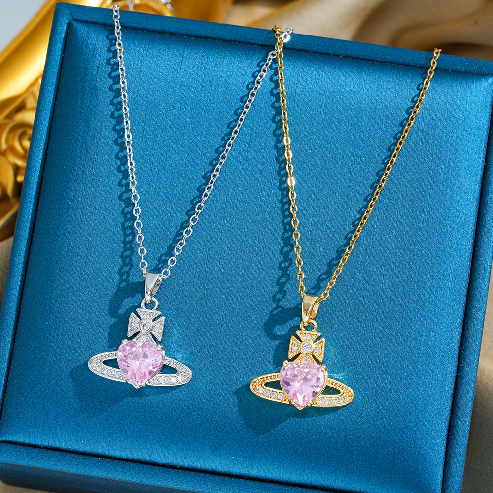 Luxury Brand Designer Jewelry European And American Hot Sale Empress Super Shiny Sweet Saturn Titanium Steel Necklace For Women Niche Light Luxury Swe