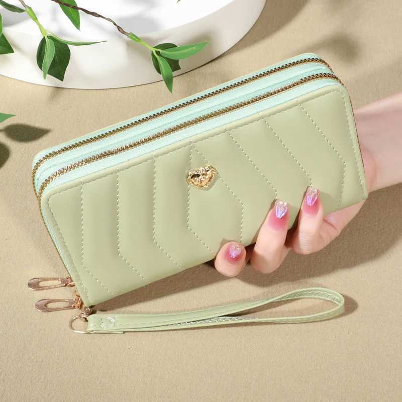 Chic Faux Leather Wallet - Double Zipper Security - Coin Purse Card Slots - Fashionable Wristband Clutch for EverydayW251120