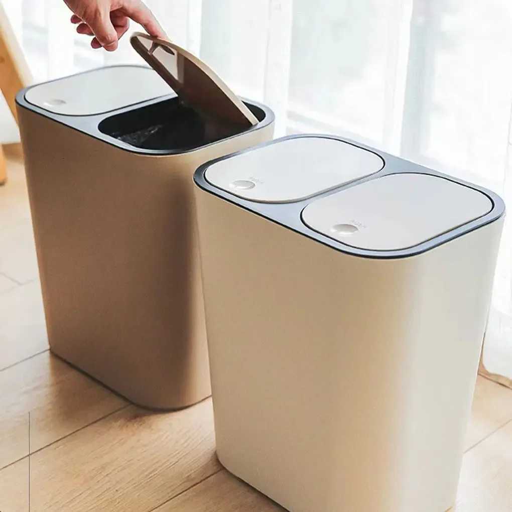 Dual Compartment Sorting Trash Push-button Trash Compartments Garbage Waste Can Dry Wet ified Trash for Home Office Kitchen C251120