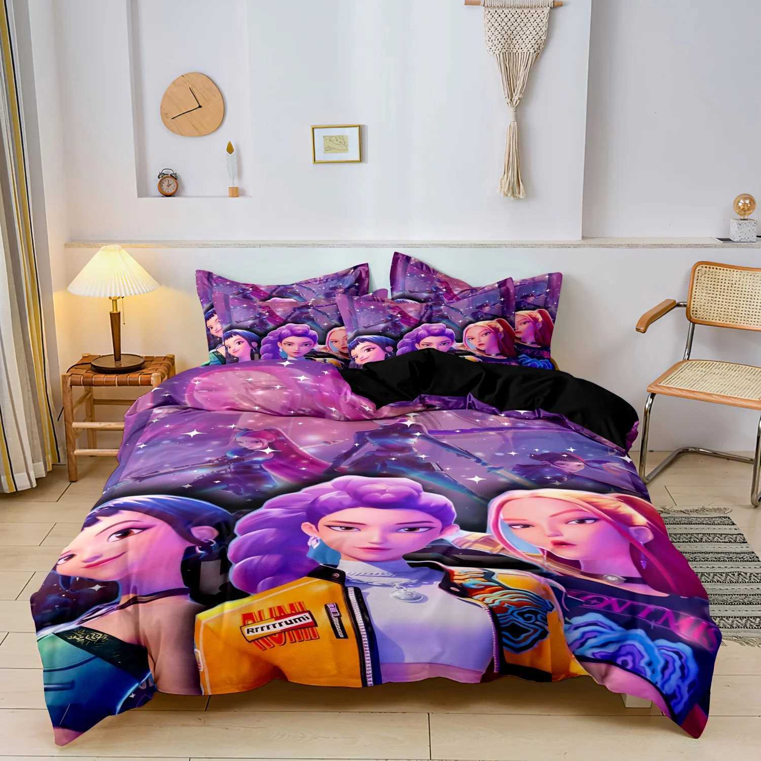 Kpop Demon Hunters Huntrix Bedding Set Single Twin Full Queen King Size Bed Set Adult Bedroom Sets Anime BedDuvet Cover W251120