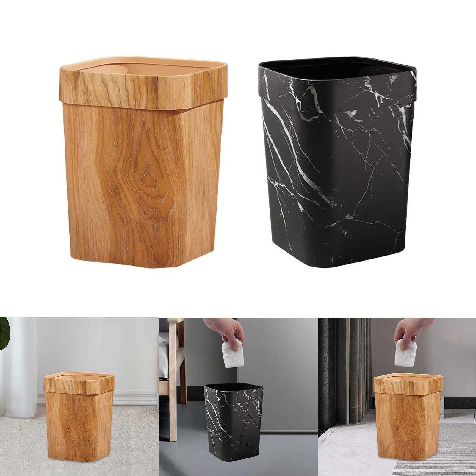 Vintage Wood Grain Trash Can Reusable Durable Anti Skid Waste Paper Basket Large C251120
