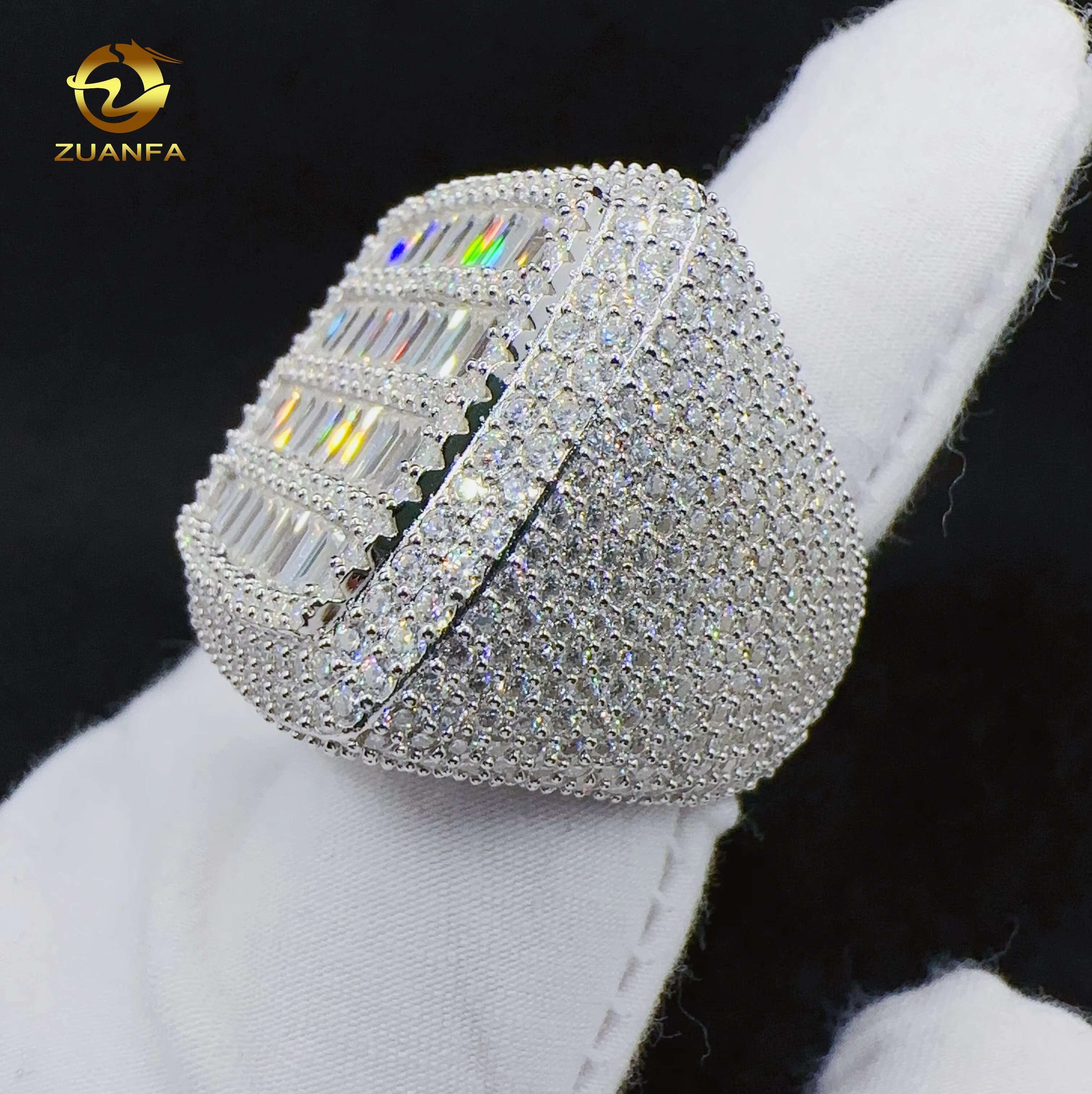 Baguette VVS Moissanite Diamond Big Square Design Ring Hip Hop 925 Sterling Silver Ring for Iced Out Fashion Jewelry