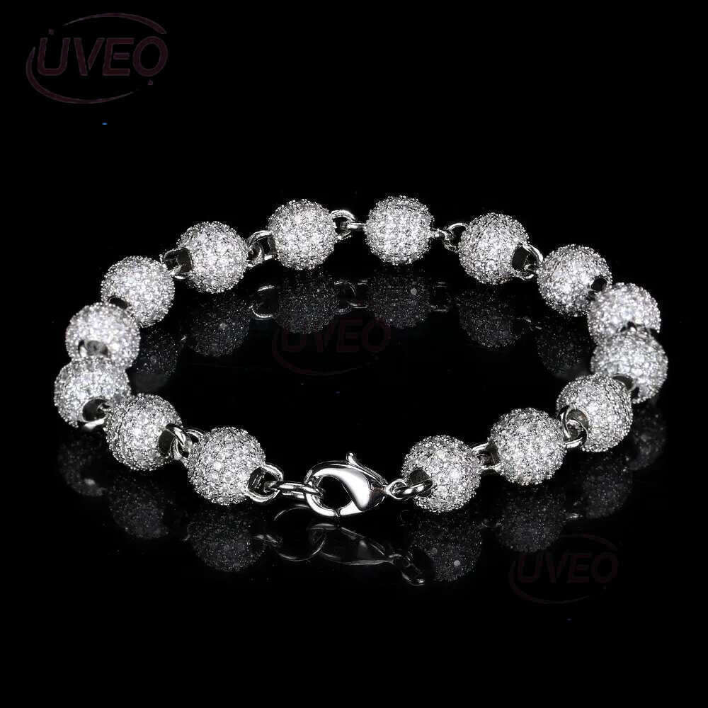 Luxury designer 8mm Hip Hop Ice Out VVS Moissanite Round bead ball Chain bracelet Gold Plated Sterling Silver Men's and Women's Jewelry Free