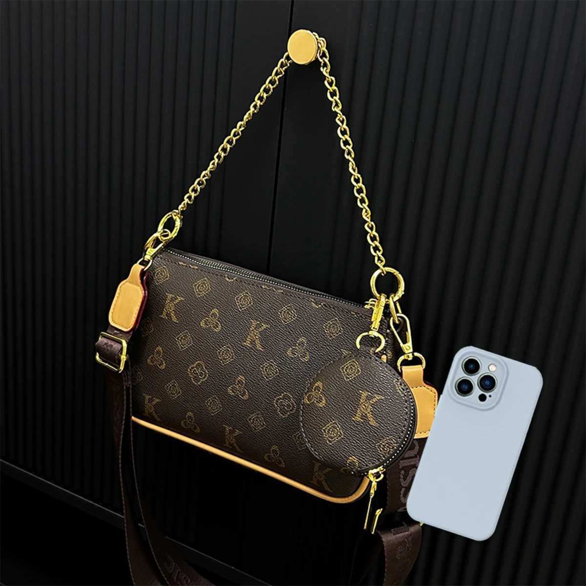 Wen Fi Floral Letter Print Shoder Bag Chain Large Capacity Zipper Adjustable Strap Mini Pouch Attachment Daily Cmute Y251120