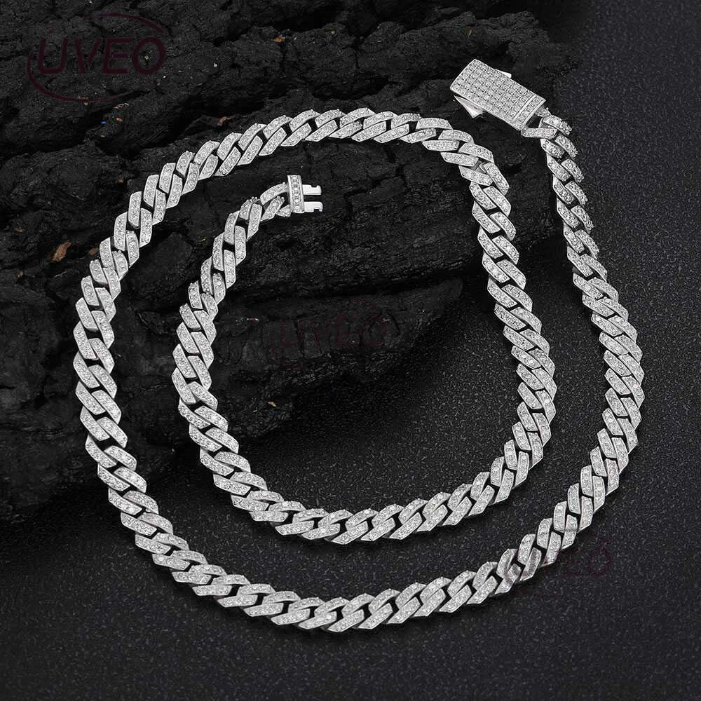 Nuoya Jewelry 8mm Prong Cuban k Chain Iced Out Pass Dia Tester VVS Moissanite Sterg Sier Necklace