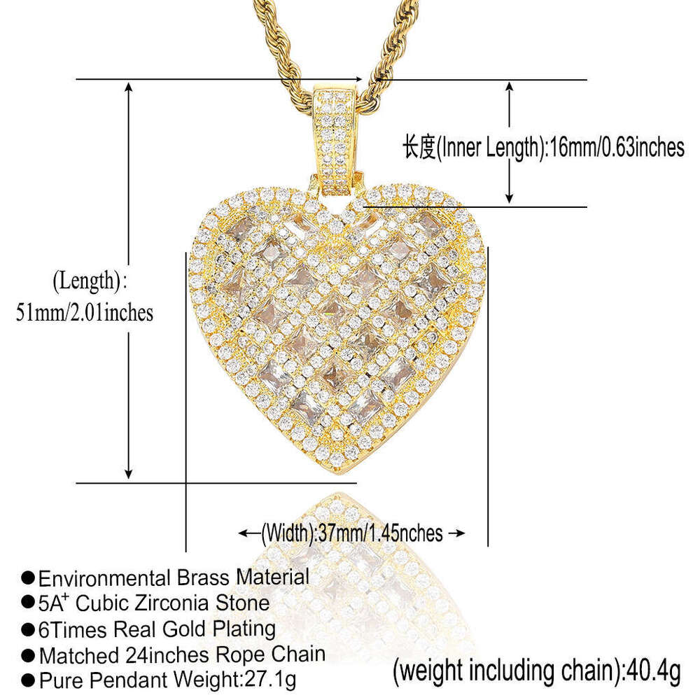 Luxury designer Ice out VVS Moissanite pendant necklace, Hip Hop men women heart pendant free shipping