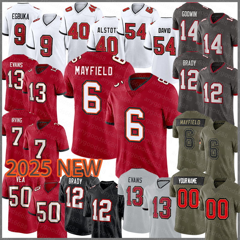 7 Bucky Irving Football Jerseys 6 Baker Mayfield 9 Emeka Egbuka 13 Mike Evans 40 Mike Alstott 78 Tristan Wirfs 14 Chris Godwin 12 Tom Brady 54 Lavonte David Man