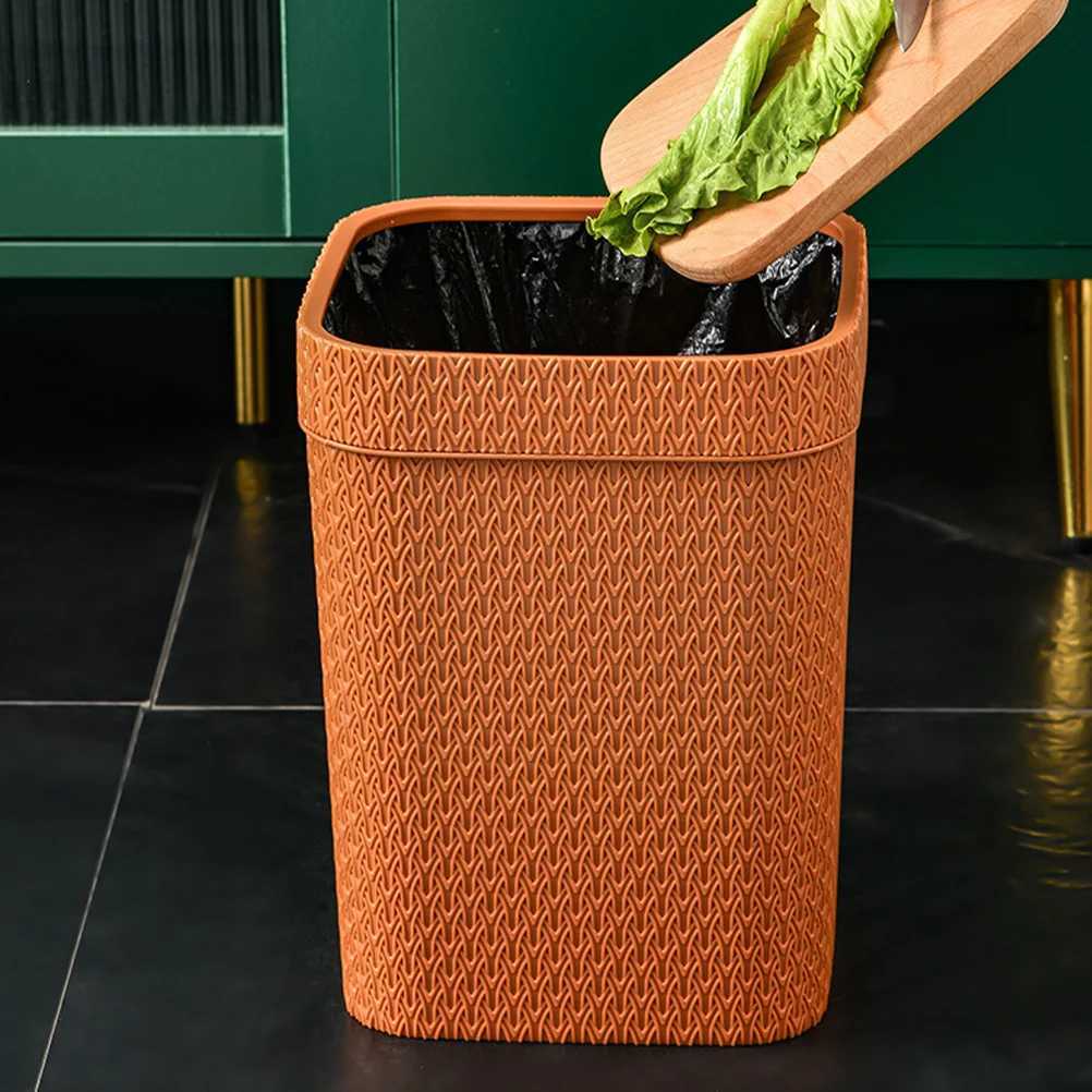 Imitation Rattan Woven Trash Can Rustic Lidless Wastepaper Holder Home Office Kitchen Wastebasket Decorative Garbage Bin C251120