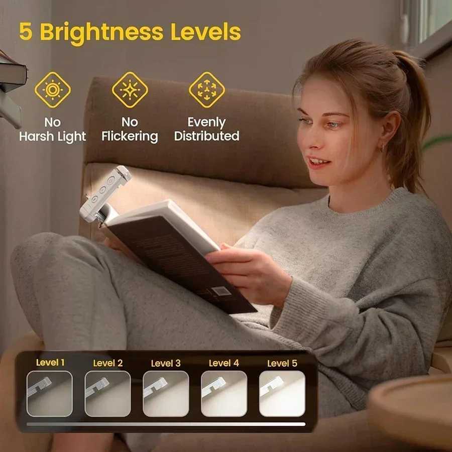USB Rechargeable Reading Light Portable Clip-on LED Bookmark Lamp 3 Colors 5-Level Brightness Mini Book Light for Book Lovers M251120