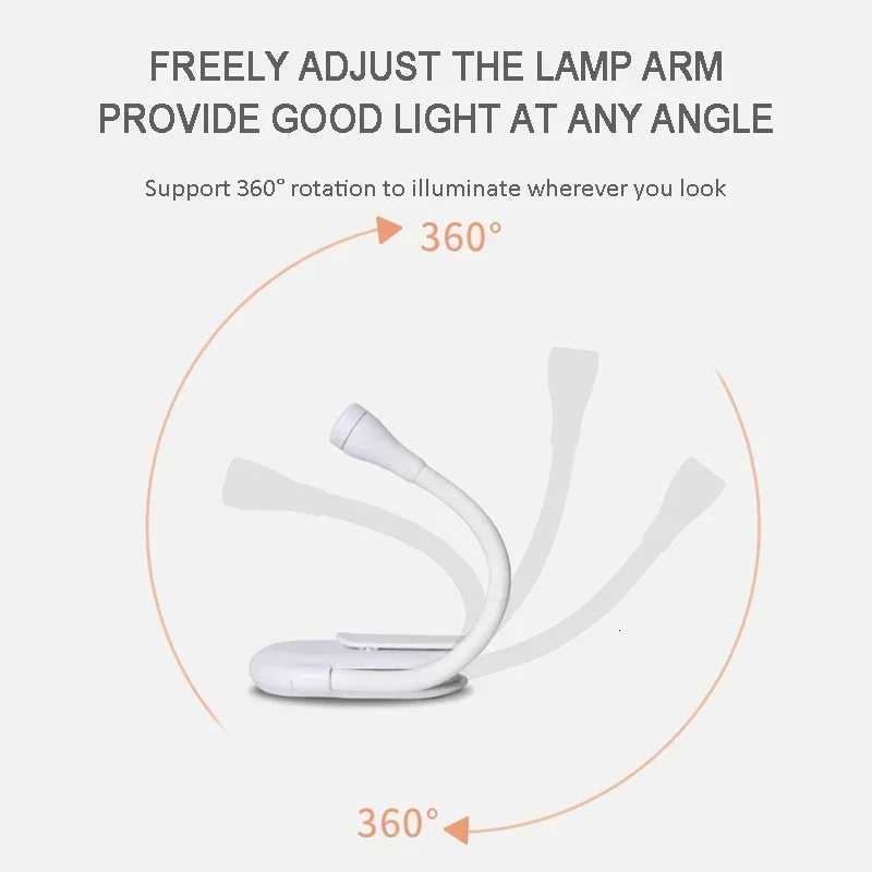 LED Mini Book Light Portable Clip Night Lights USB Charging Dimmable Clip 360 Flip Eye Protect Reading Lamp for Bedroom Camping M251120