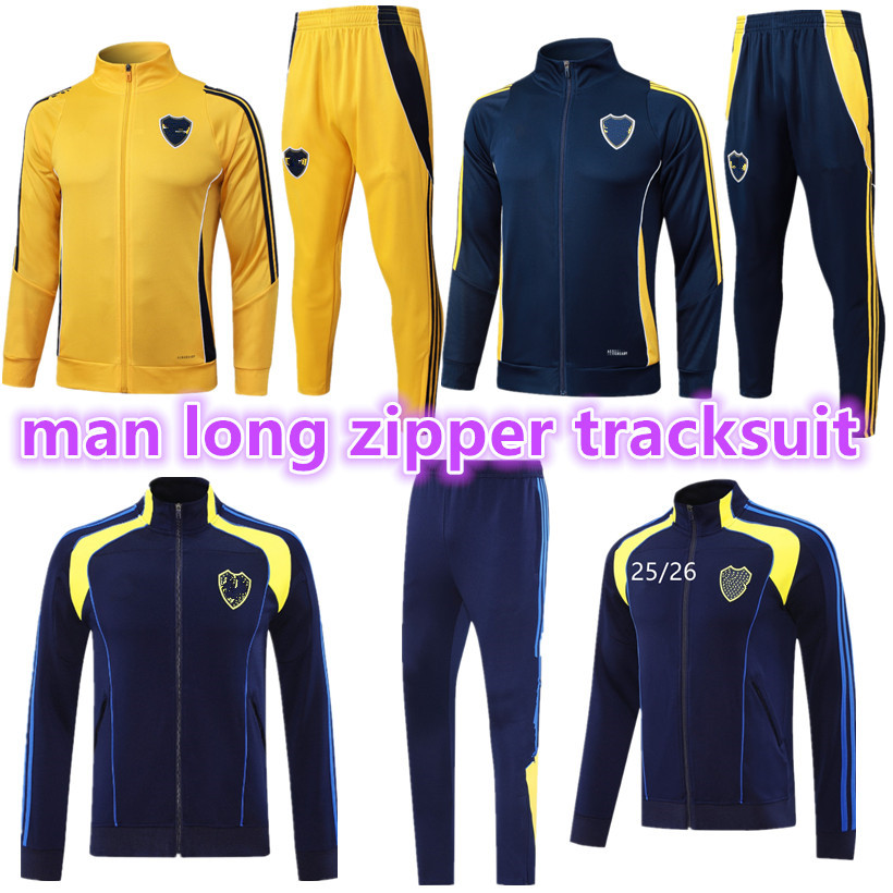 24 25 26 Boca Juniors adult Tracksuit jacket long zipper Men's Soccer Jacket Set, Long Sleeve Football Training Suit, MARADONA TEVEZ DE ROSSI training suit