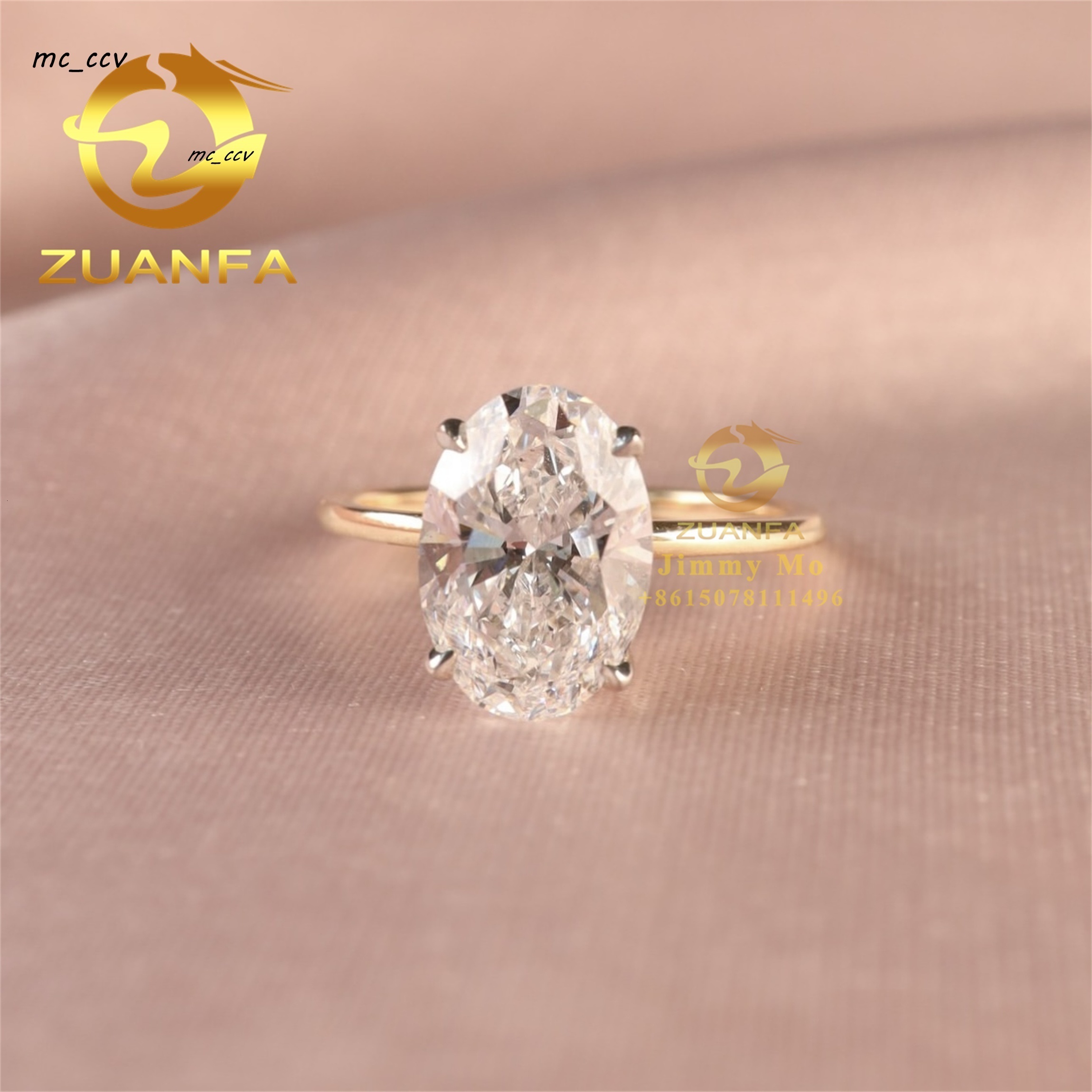 Classic Gorgeous Pass Diamond Tester 14k Yellow Gold 5ct Iced Crushed Oval Moissanite Diamond Engagement Wedding Ring Women Gift