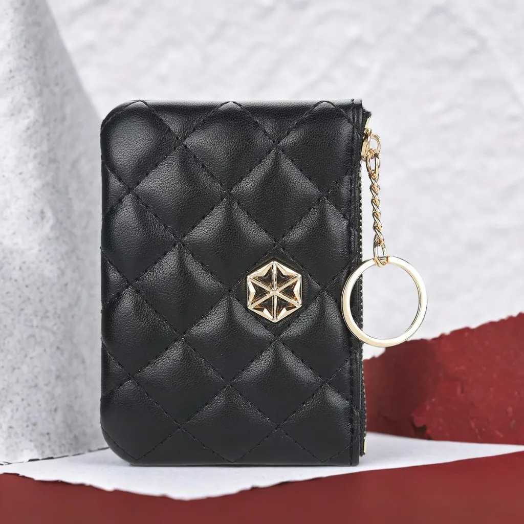 Ultra Thin Card Holder for Women Solid Color PU Mini Wallet No RFID Slim Pocket Purse with Coin Zip PocketW251120