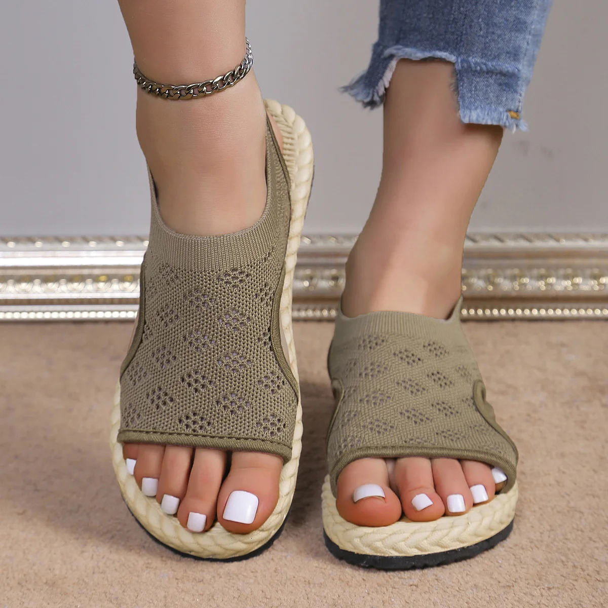 Womens Sandals Summer Flat Bottom Simple and Comfortable Casual Breathable One Step Kick Fish Mouth Sliding Block 250420BJ - view 7