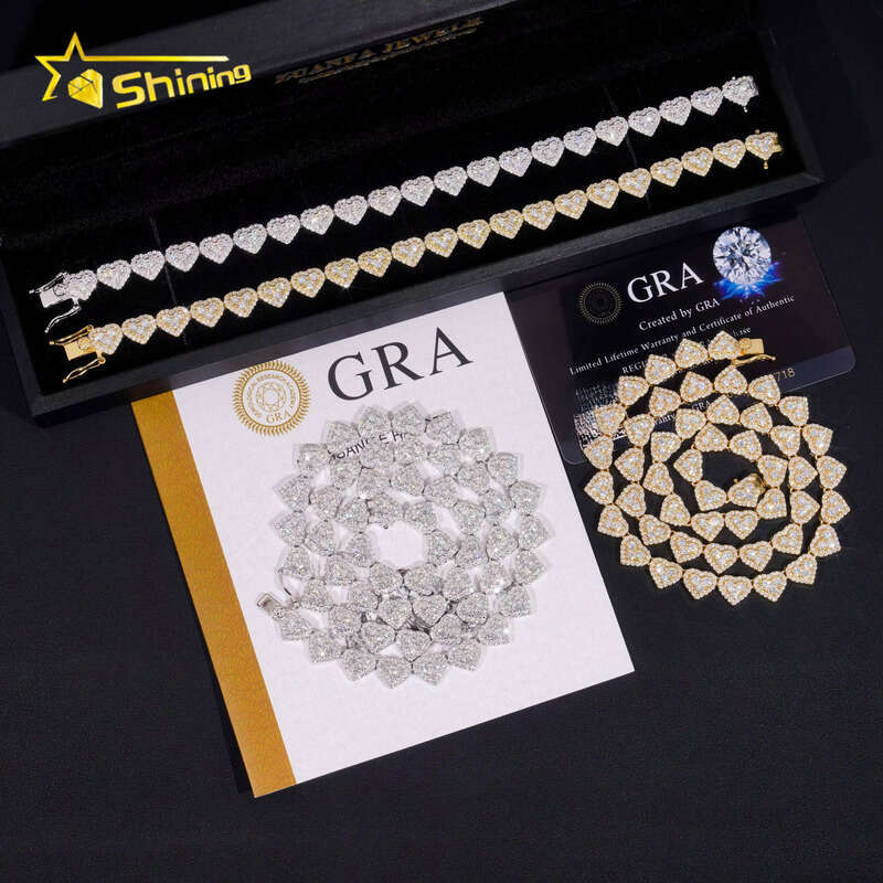 Fast Delivery Design Sterling Sier Pass Dia Tester GRA Certified VVS Silicon Stone Heart Cluster Chain Necklace
