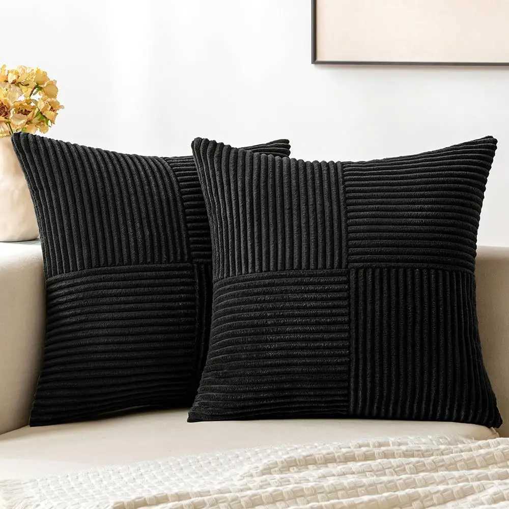 Pillow Case Black Corduroy Covers Boho Decorative Spliced Throw Covers Soft Solid Couch cases Cushion Covers for Sofa C251120