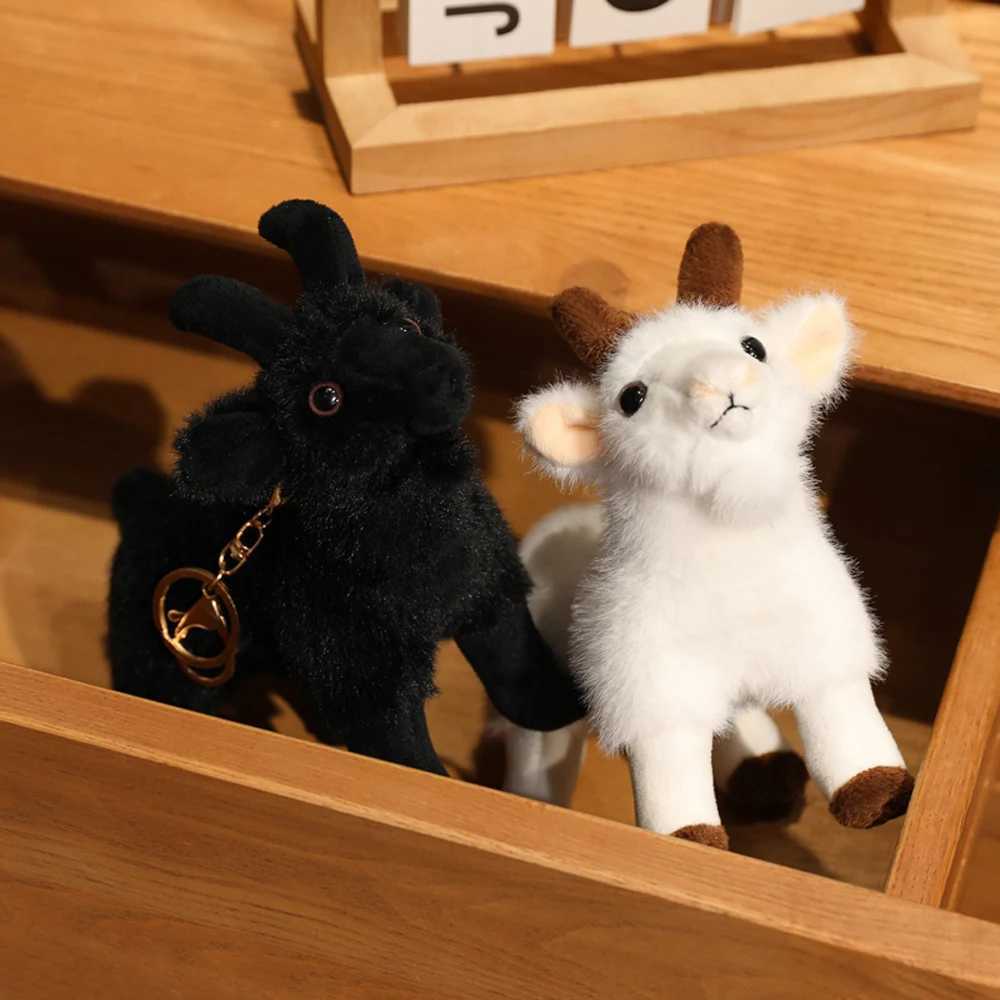 8 Inch Black Goat Plush Keychain Toys Realistic Stuffed White Goat Key Ring Holder Soft Dolls Functional Gifts For Friend C251202