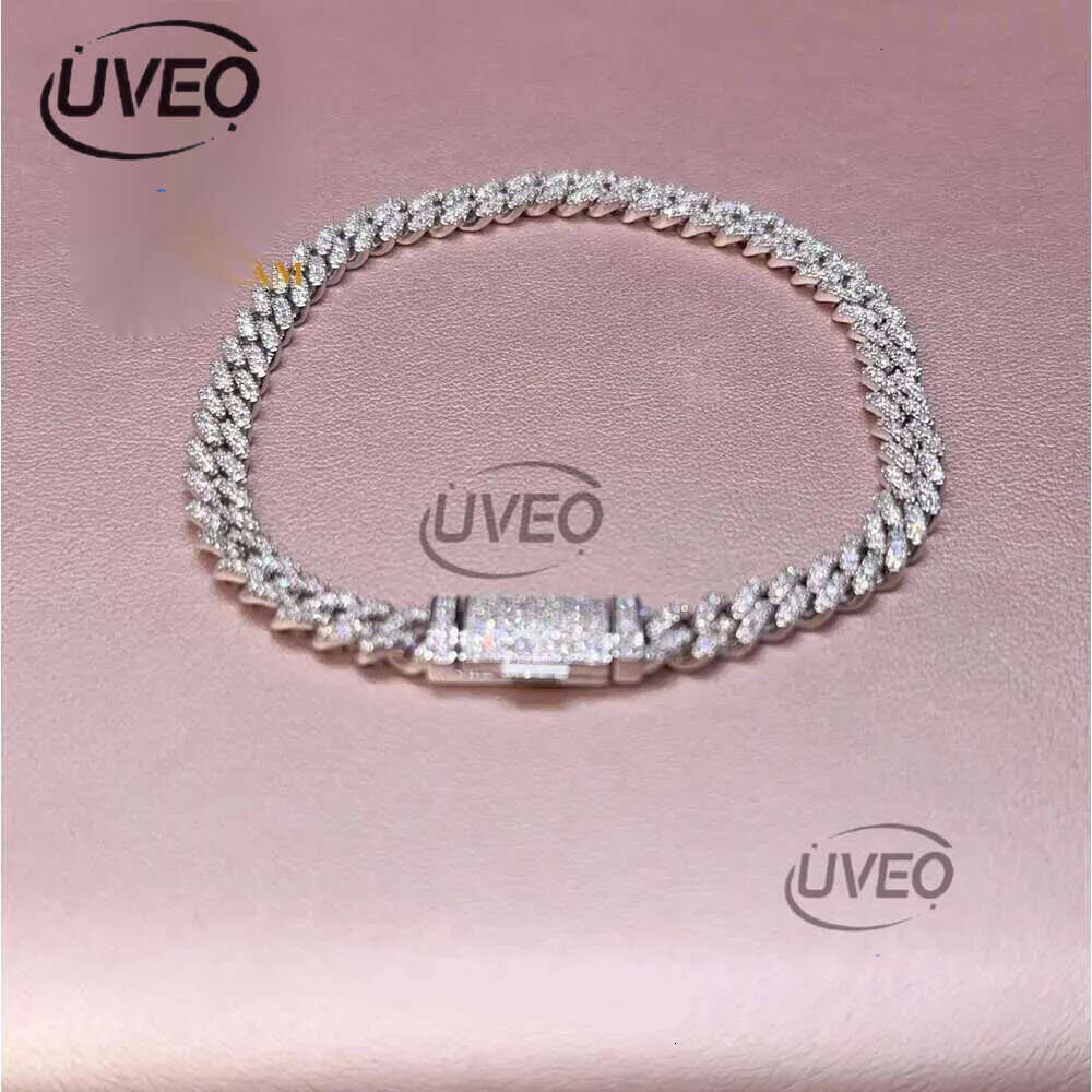 Fashion Hip Pop Jewelry 9mm Width Sier Plated Iced Out Cubic Zirconia Brass Cuban k Chain Bracelet