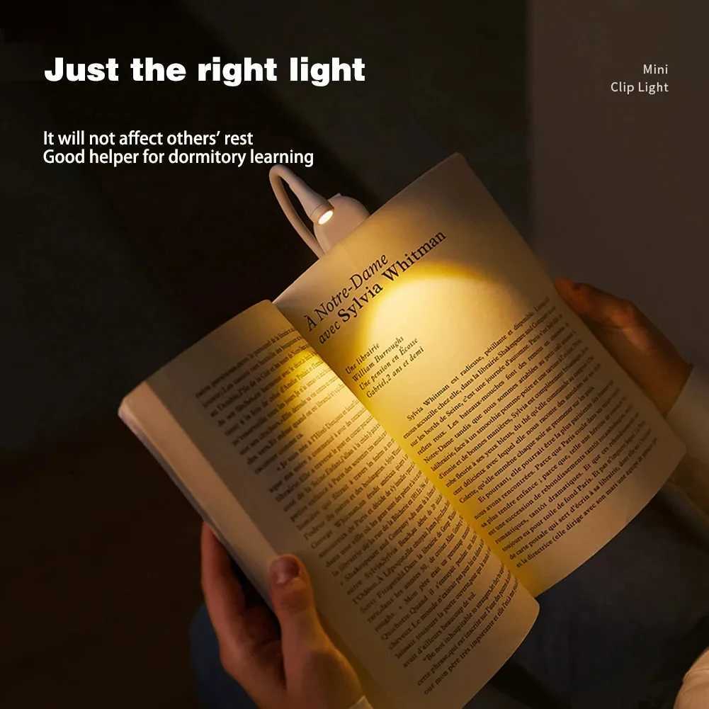 Mini LED Book Light 3 Brightness Adjustable USB Rechargeable Clip-On Study Reading Lamp for Travel Bedroom Dormitory Reading M251120