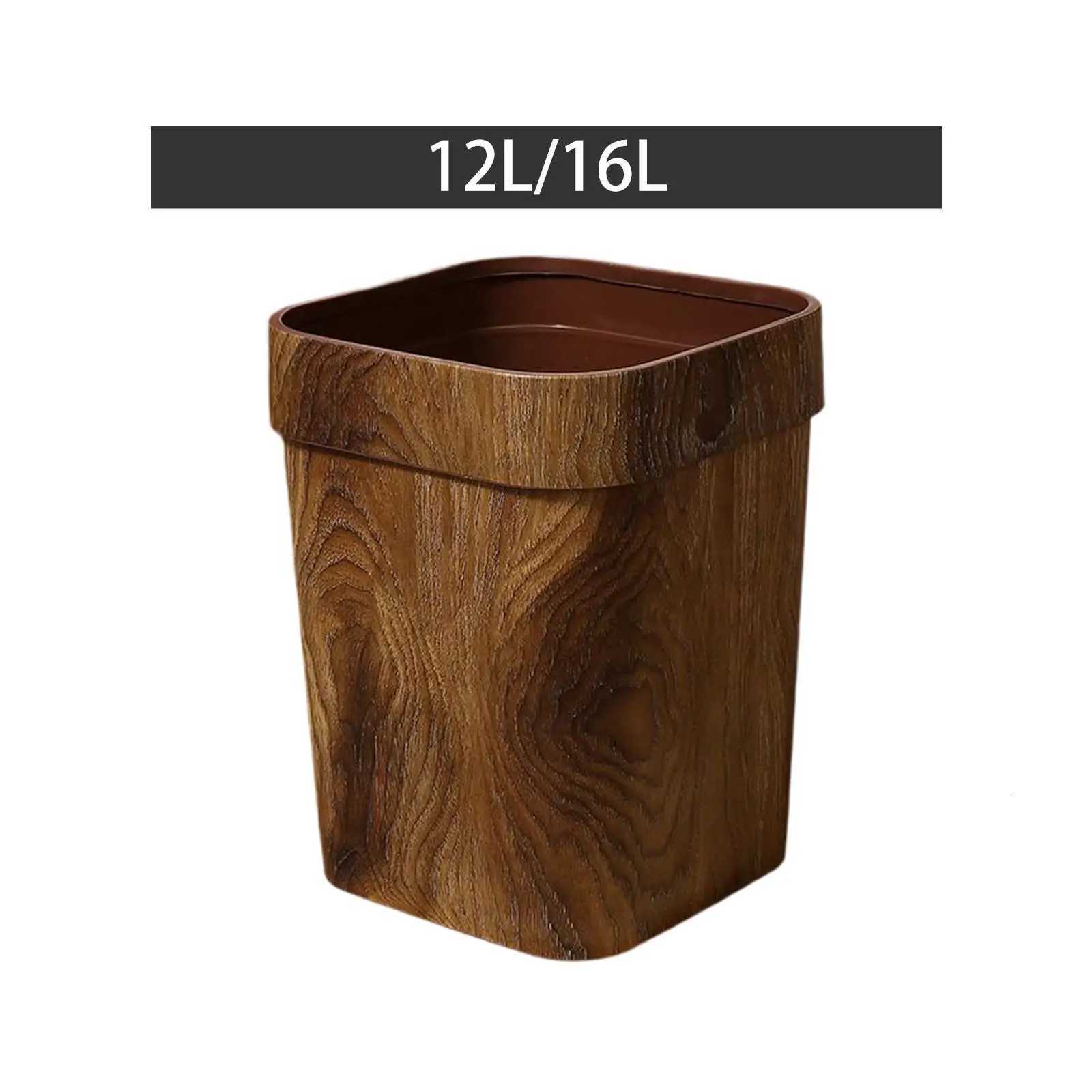 Imitation Wood Grain Trash Can Practical Wastebasket Garbage Container Bin for Bedroom Kitchen Office Living Room Household C251120