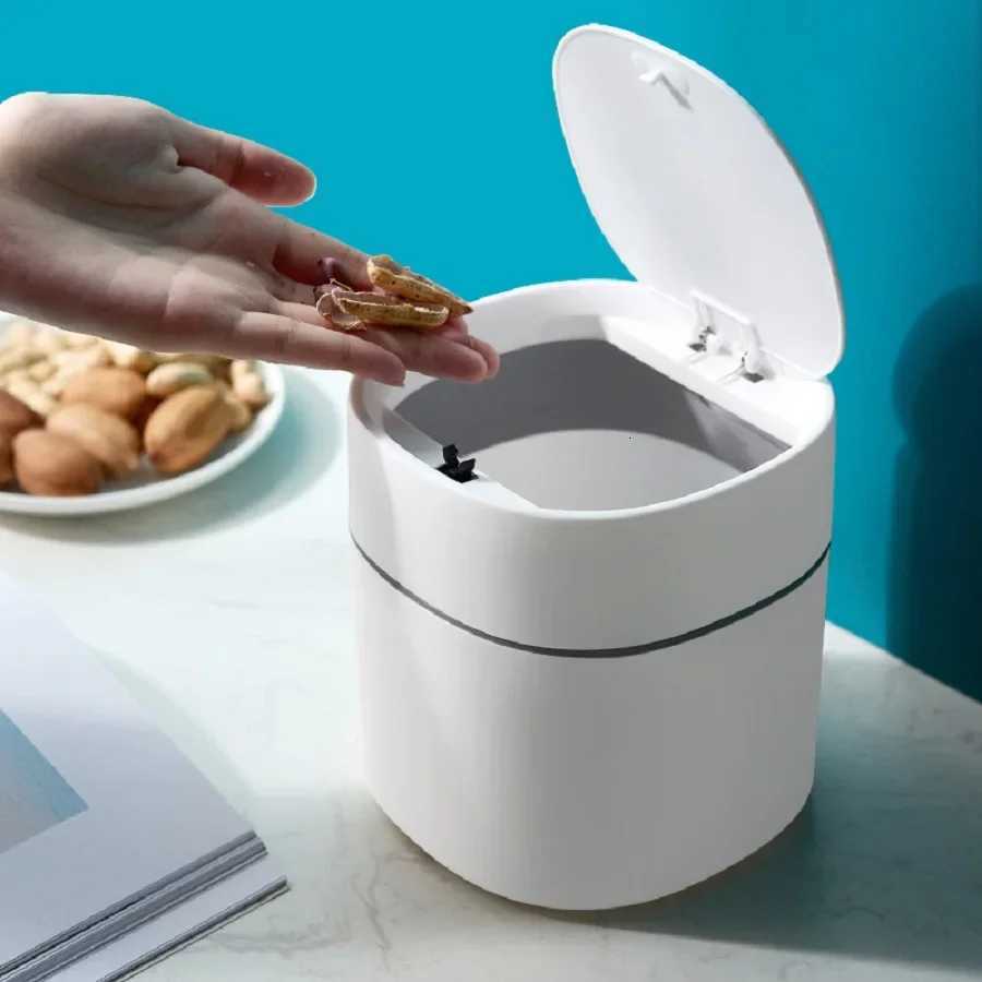 2L Mini Desktop Bin Universal Car Interior Storage Case with Cover Home Desk Clean Workspace Garbage Box Pressing Trash Can C251120