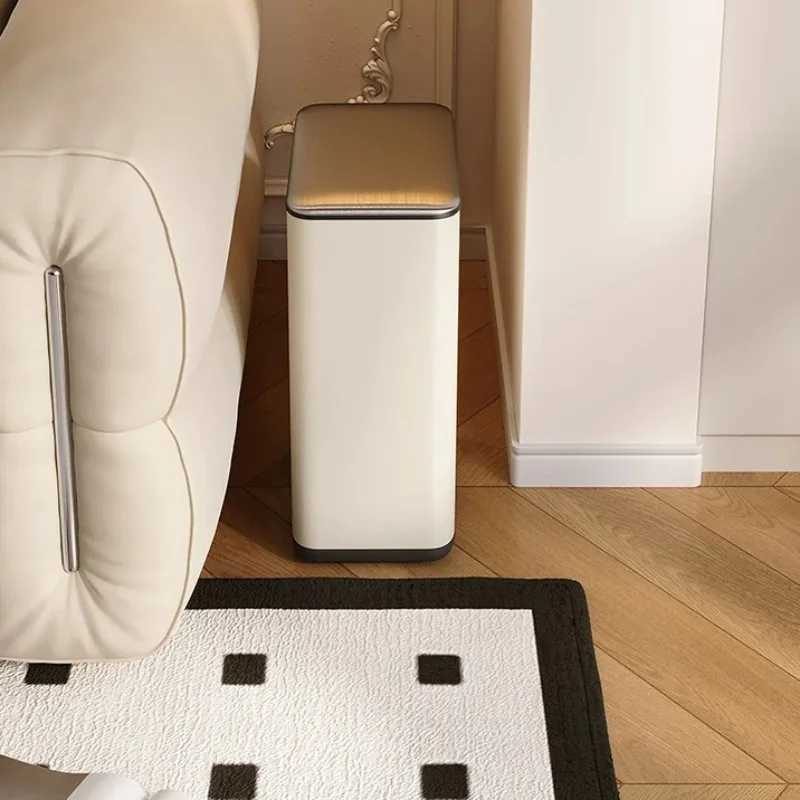 Stainless Steel Trash Can with Lid Large Capacity Home Paper Bin Stylish Waste Container Covered Garbage Bucket for Rooms C251120