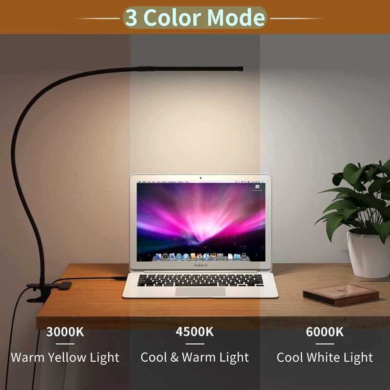 LED Desk Lamp With Clamp USB Power Dimmable Clip On 10 Brightness Level 3 Lighting Modes Flexible Study Table Reading Book Light M251120