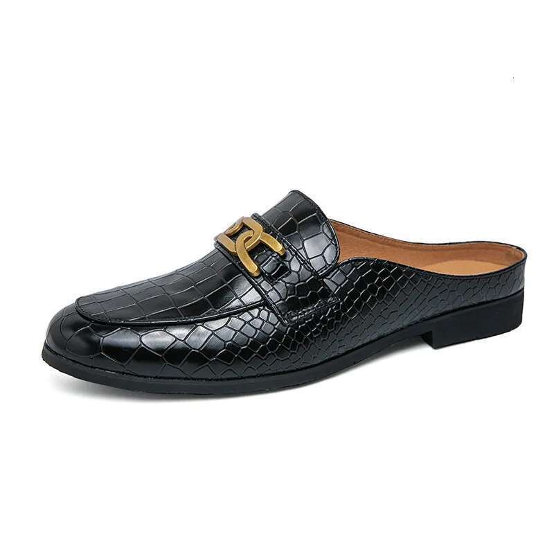 Summer Brand Casual Mens Half Drag Loafers Leather Slipper Breathable Slip on Lazy Driving Shoes Men Moccasins