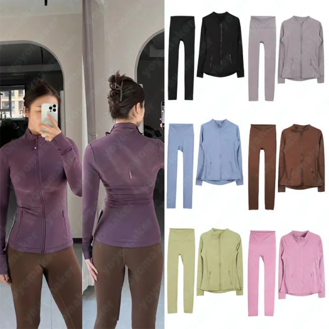 5a Womens Yoga Jacket long clothes sleeves Jacket OutfitSolid Color Nude Sports Shaping Waist FitnessJogging Sportswear For Lady Define Leggings