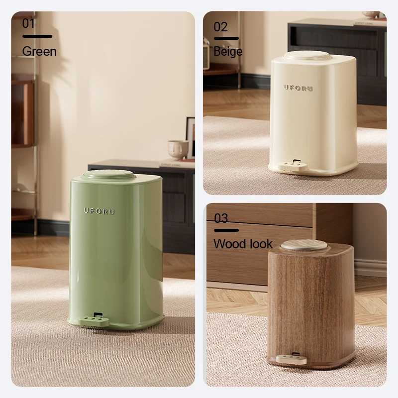 Uforu Large Capacity Living Room Wood Grain Plastic Trash Can with Lid Foot Pedal Top Press Double Opening Anti-Odor C251120