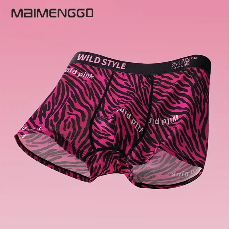 MAIMENG Mens Underwear Sexy Leopard Ice Silk Comfortable Flat Corner Antibacterial Fashion Boxing Shorts 250417