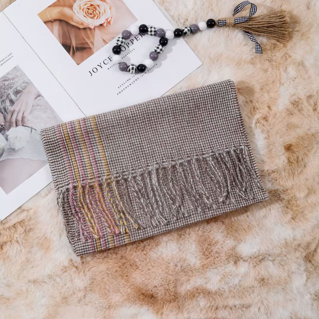 T518 scarf tassel scarf wool finished product dual-use hand-woven advanced winter solid color