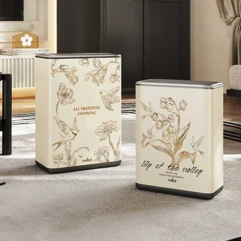 Stainless Steel Trash Can with Lid Large Capacity Home Paper Bin Stylish Waste Container Covered Garbage Bucket for Rooms C251120