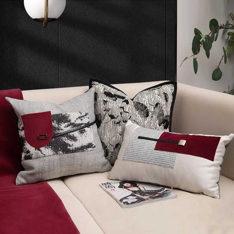 Pillow Case Luxury Cushion Cover Chinese Ink Wash Style Decorative s Red Grey Case Home Decor 45x45 Throw s C251120