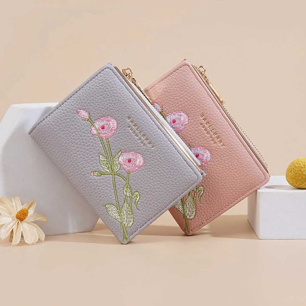 Baellerry Womens Short Wallet 3D Floral Embroidery Elegant Tri-Fold Zipper Coin Purse with Card Slots RFID ProtectionW251120