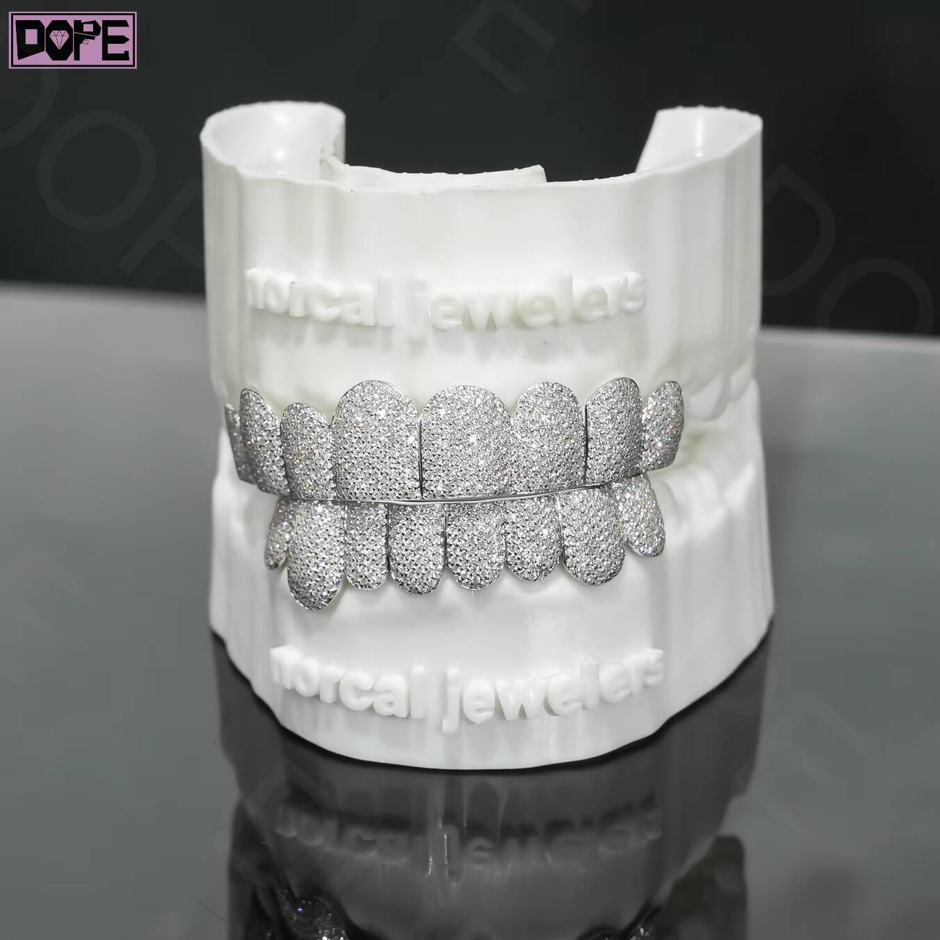 Hiphop Grillz for Teeth Iced Out Honeycomb Setting Custom VVS Lab Grown Diamond 925 Silver Diamond Grillz