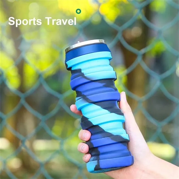 480ml Foldable Silicone Cup Creative Protable Travel Cycling Running Water Bottle Folding Outdoor Sports Kettle Drinkware Z260202