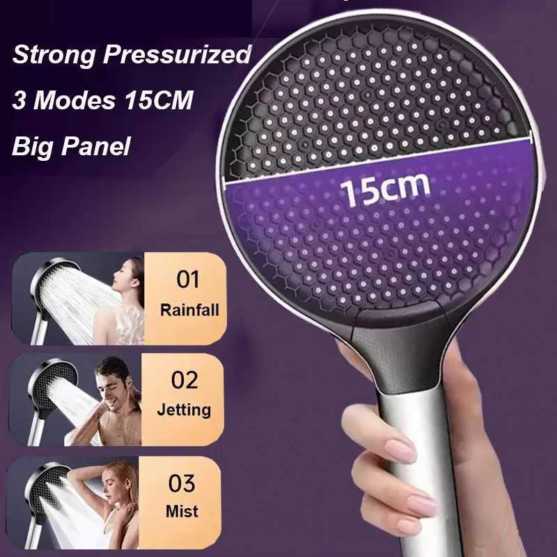 15CM Big Panel Pressurized Large Flow Shower Head 3 Modes Adjustable High Pressure Water Saving One-Key Stop Handheld ShowerheadM251120