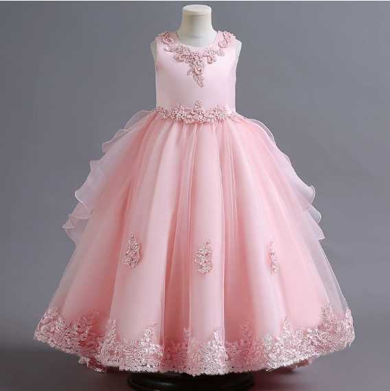 Girl's Dresses Children's princess dress summer wedding dress evening dress large performance dress long dress, puffy trailing dress flowere