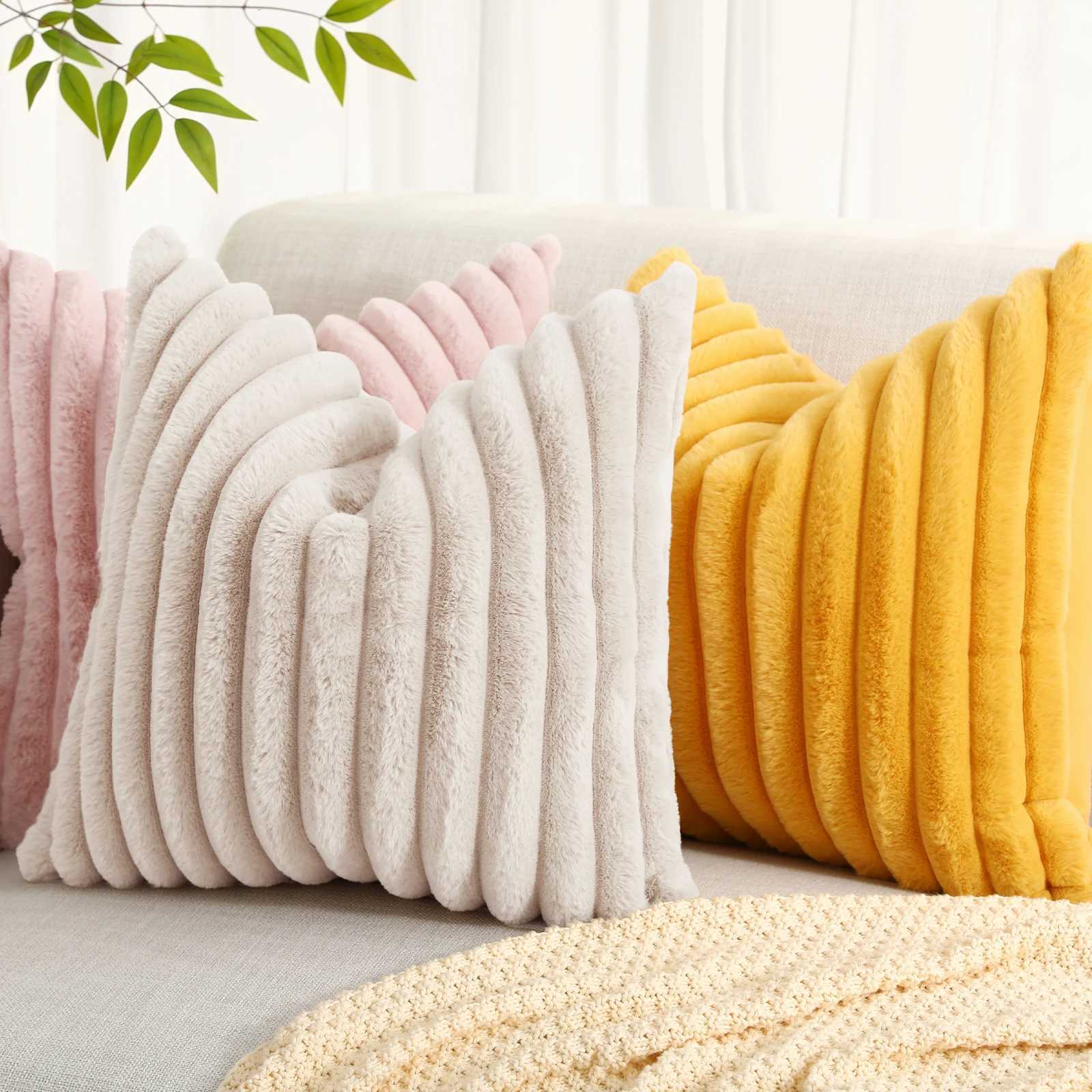 Pillow Case Homaxy Plush Cover 50x50cm Soft Fluffy Striped Cushion Cover 40x40 Luxury case Home Decorative Case For Sofa C251120