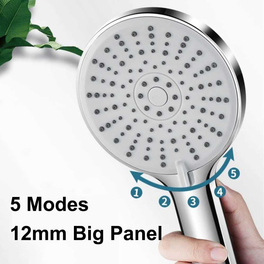 New 5 Modes Shower Head High Pressure Big Panel Large Flow Silver Black Showers Massage Handheld Showerhead Bathroom AccessoriesM251120