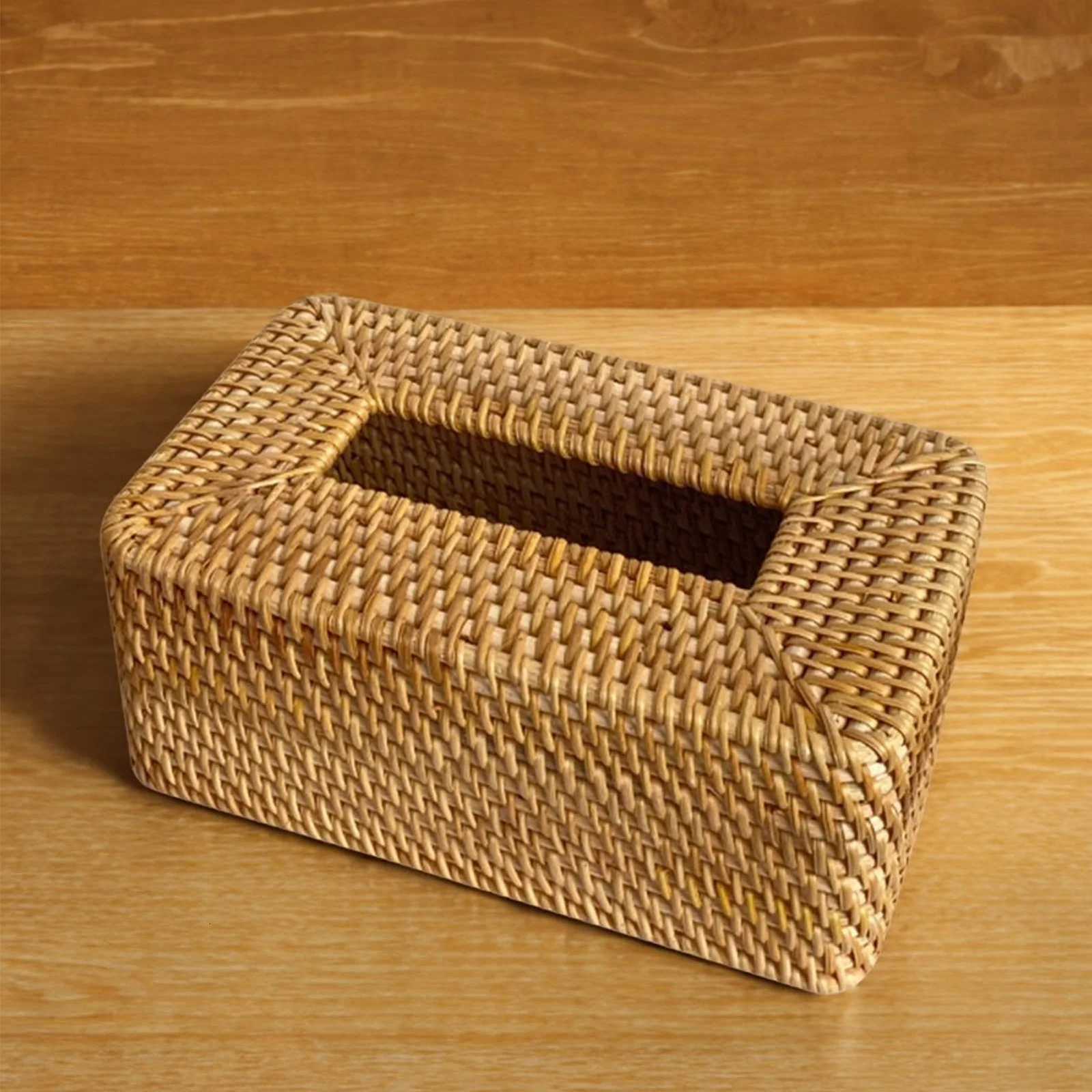 Rattan Tissue Box Cover Hand Woven Square Rattan Holder Tissues Creative Desktop Living Dining Room Tissue Box Storage Tray C251120