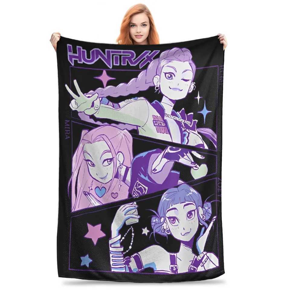 KPop Demon Hunters Anime Plush Throw Blanket Soft Flannel Cozy Warm Bedspread for Bedroom Gift for Boys Girls Z251120