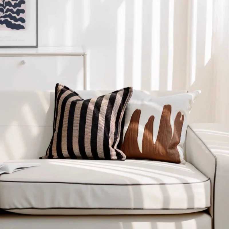 Pillow Case Brown Black Stripe s Check Patchwork Cushion Case Retro Luxury Decorative Cover For Sofa Chair Home Decorations C251120