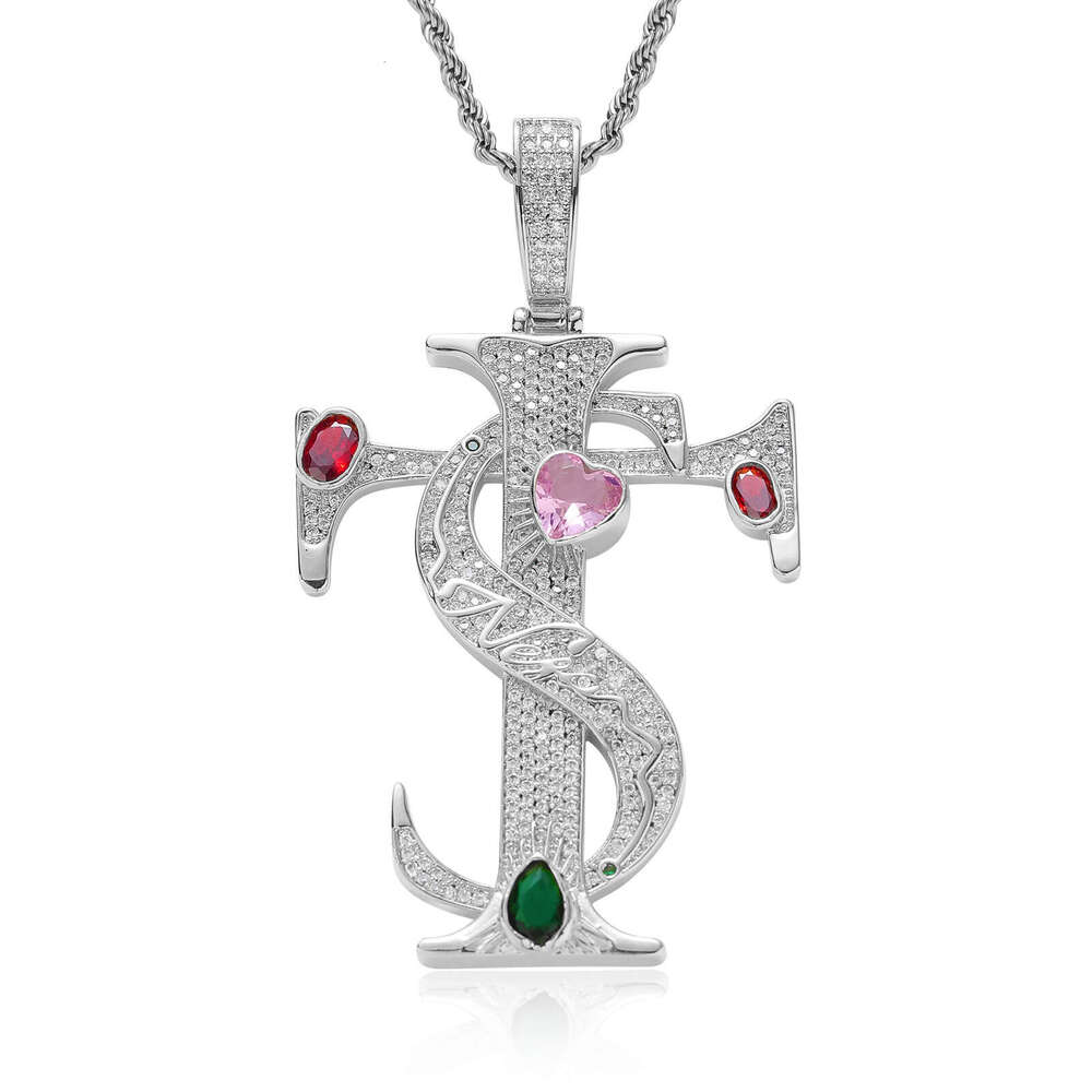 Luxury designer Men Women's Sterling silver Cross Pendant inlaid with colored ice out VVS Moissanite Hip Hop necklace Free shipping