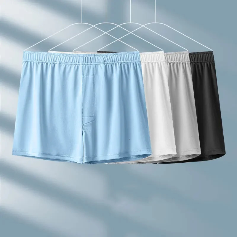 Large size mens ice silk pants seamless solid color boxing shorts summer thin loose comfortable pajamas underwear 250417