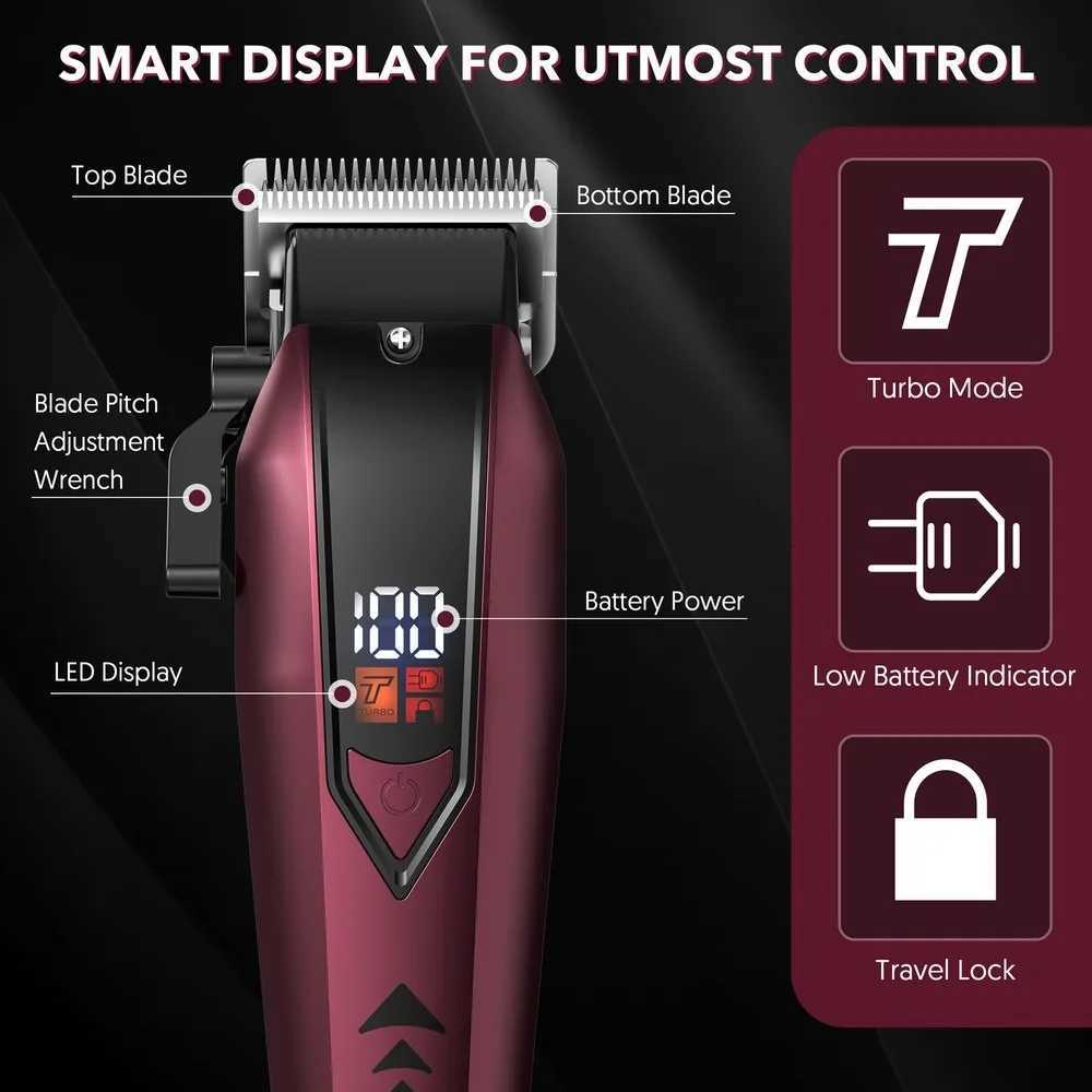 Sejoy Professional Hair Clippers for Men Trimmers Set for Barber Cordles with LED Display Slick Hair Cut Self-Sharpening BladesT251120