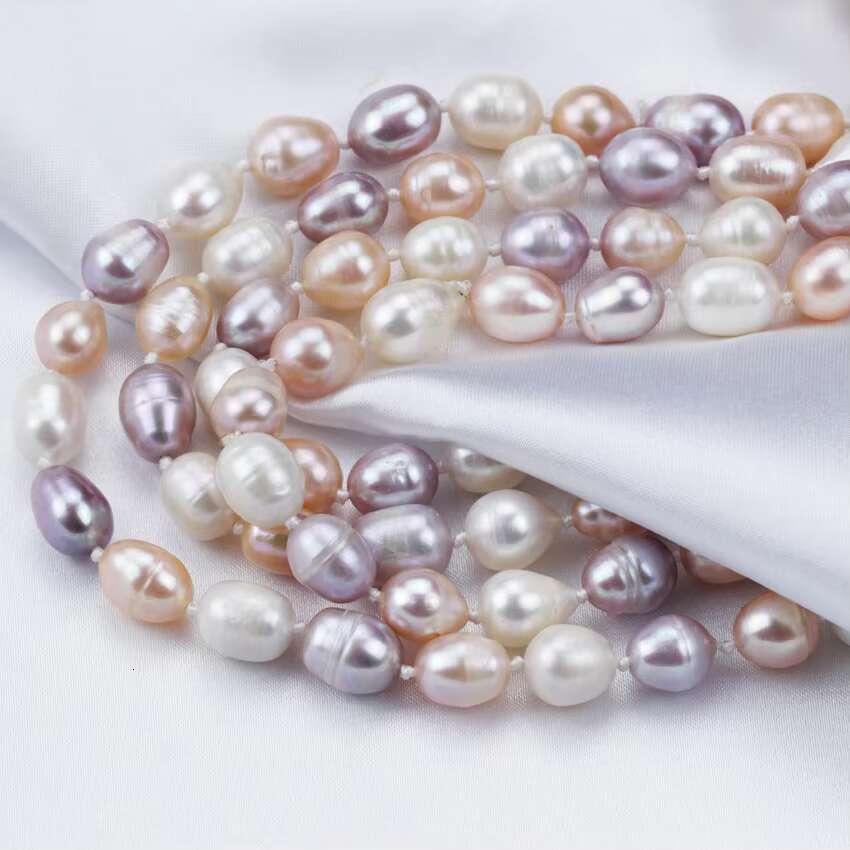7-8mm 60 Inch Long Multi Color Freshwater Cultured Real Fresh Water Natural Wholesale Rice Pearl Necklace